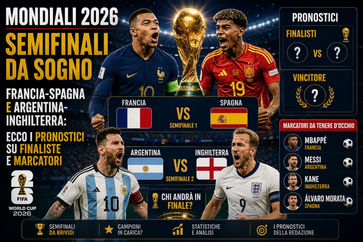 Mondiali 2026, semifinali da sogno: Francia‑Spagna e Argentina‑Inghilterra, ecco i pronostici su finaliste e marcatori